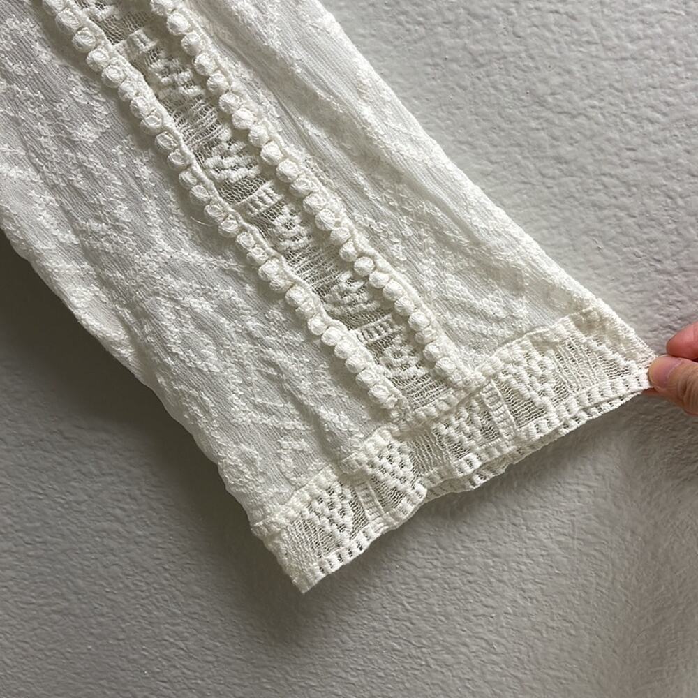 A20). Nanette Lepore Lace Split-Neck Swing Tunic Long Sleeve White Cream size 2 - Picture 12 of 13